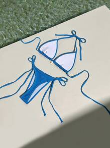 SHEIN Swim Women Bikini Set, Minimalist Fashion Casual Everyday Wear Summer - Blue - View 2