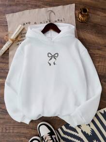 Tonårsflicka Leopardmönstrad Rosett Grafisk Sweatshirt, Vit Bas, Höst - Vitt - Visa 2