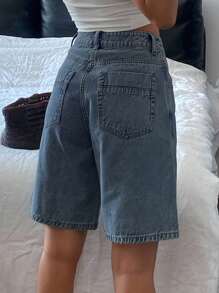 Livesso Women's Casual Street Style Mid-Waist Loose Fit Denim Shorts - Medium Wash - View 3