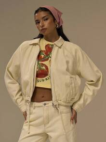 MUSERA Women Denim Jackets & Coats Work Office  Chic - Beige - View 1