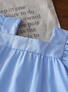 Elladie kids 女童休闲条纹方领喇叭裙，3D 花卉装饰，宽松 A 字裙，适合日常休闲、海滩、夏季