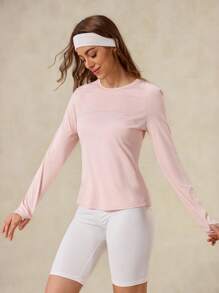 OutZeal 女士户外粉色T恤，适合徒步健身，长袖，防紫外线，触感凉爽，侧边褶皱抽绳带拇指孔