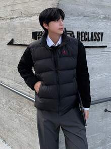 DAZY 男士冬季刺绣图案黑色保暖背心夹克 - 黑色 - 查看 7