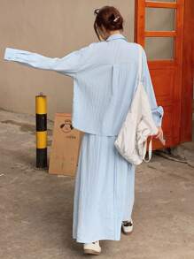 DAZY Conjunto de 2 piezas de camisa y falda de unicolor versátil y casual para mujer