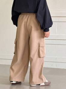 SHEIN Young Boys' Casual Side Pocket Cargo Pants Baggy Cargo Pants Khaki Cargo Pants Loose Pants Wide Leg Cargo Pants - Khaki - View 2