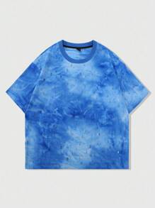 ROMWE MEN Street Life Men's Distressed Short T-Shirt, Streetwear American Style Casual, Spring/Summer - Blue - View 3