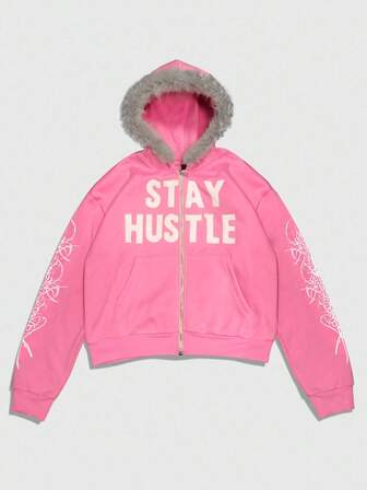 Street Life Felpa da uomo con colletto morbido, grafica ricamata, stile aperto, taglio ampio e corto, adatta per autunno e inverno