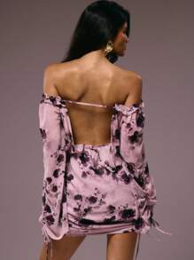 MUSERA Đầm ngắn tay dài trễ vai xếp ly cực kỳ gợi cảm bằng vải chiffon in hoa, thích hợp cho kỳ nghỉ hè, tiệc tùng, đám cưới, sinh nhật, câu lạc bộ, tiệc brunch, du lịch trên du thuyền, các dịp lễ hội, thanh lịch ở Ibiza, nữ tính, dễ thương. - Nhiều màu - Xem 4