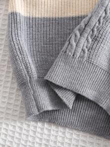 SHEIN 2 piezas Conjunto de suéter y pantalón para niños pequeños, suéter de rayas grises y blancas, y pantalón largo