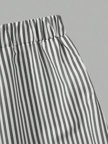 青少年女孩三件套，街头酷炫条纹长袖衬衫、裤子和吊带背心，适合春季和秋季 - 黑與白 - 查看 8