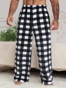 DAZY Men's Plaid Flannel Lounge Pants, Autumn Fluffy Pajama