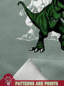 SHEIN 2 piezas Conjunto de sudadera con capucha de manga larga con estampado de dinosaurio, de corte holgado y estilo deportivo casual y cómodo, adecuado para otoño e invierno, ropa de dinosaurio para niños pequeños, conjunto de ropa verde para niños pequeños