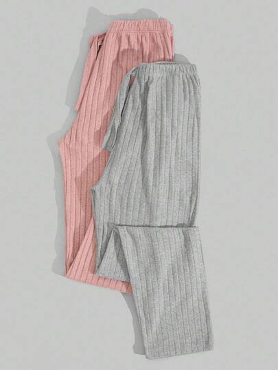 EURMUSE Women 2 Pcs Rib Knit With Fake Drawstring Detail Long Homewear Sleep Bottoms Sets Two Piece Sleep Set Sleepwear Women Set Sleep Wear Women Set Pajama Pants Women Pajama Pants