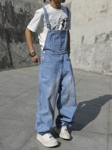 Claim Dot Men's Casual Denim Bib Overalls, Minimalist & Fashionable For Daily Wear College Going Out Urban Hang Out