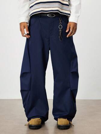 Street Life Men's Solid Color Casual Loose Straight Leg Pants, Collegiate Style