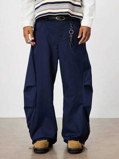 Street Life Men's Solid Color Casual Loose Straight Leg Pants, Collegiate Style