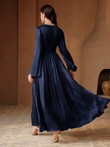 Anewsta Women's Long Sleeve Dress, Elegant & Versatile For Commuting, Spring & Autumn - Dusty Blue - View 2