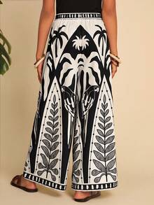 SHEIN Tween Girl 碎花宽松休闲度假裤 - 米色 - 查看 2