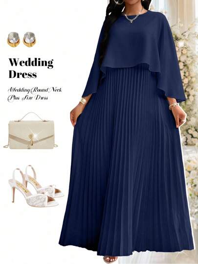 Fleurora Plusstorlek enfärgad plisserad klänning, moderiktiga sommarklänningar för kvinnor, kyrkklänningar för kvinnor, festivalklänning, vit klänning, elegant och stilren festivalklänning