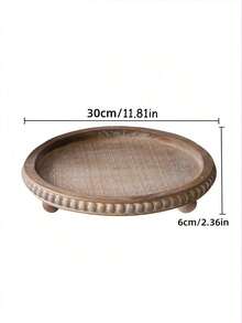 SHEIN 1PC Decor 12in Round Tray For Home Decor- Brown Wood Beaded Tray- Decorative Round Tray For Living Room Decor Coffee Table Decor Kitchen Table Decor Or Farmhouse Serving Tray