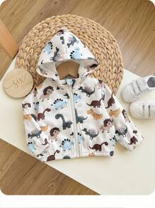 SHEIN Kapuzenjacke für Neugeborene, Mädchen, mit süßem Cartoon-Print, lässig und vielseitig für Herbst/Winter, Dinosaurierjacke für Babys, Reißverschlussjacke für Babys, Frühlings- und Herbstjacke für Babys, Dinosaurierjacke für Kleinkinder, Reißverschlussjacke für Kleinkinder