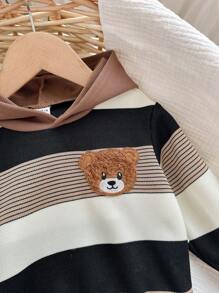 Baby Boy Cute Striped Cartoon Pattern Hooded Sweatshirt, Versatile For Autumn/Winter Fall - Multicolor - View 4