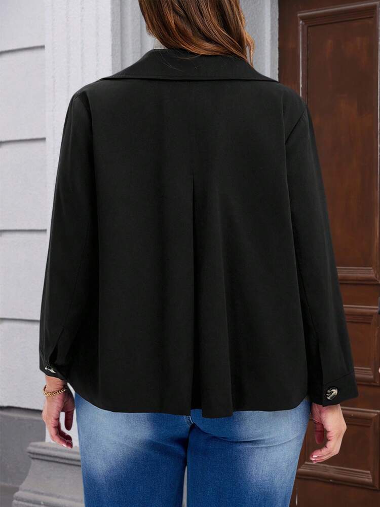 Chaqueta casual de doble botonadura de manga larga con cuello de solapa para mujer de talla grande, otoño, ropa de mujer de otoño, chaqueta negra de mujer para invierno