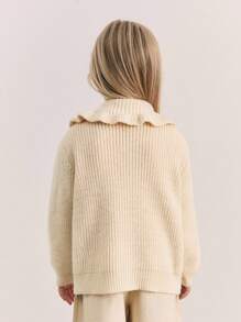 Maija Kids Maija Kids Jeune fille Cardigan côtelé de couleur unie avec col à revers - Kaki - Voir 2