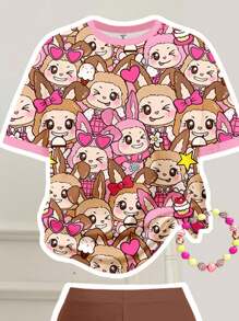 SHEIN 2pcs/Set Tween Girls Casual Loose Fit Spooky Season Jungle Animal Print Short Sleeve Round Neck T-Shirt And Flare Pants Outfit, Suitable For Summer, Autumn Outfits For, Easy Comfort, Autumn Layers For Kids, Stylish Kids, Casual Wear, Kids Graphic Clothes, Back To School, Fall Clothes, Homecoming, Suitable For Outdoor Picnic, Street Photography, Home, Campus, Halloween - Multicolor - View 3