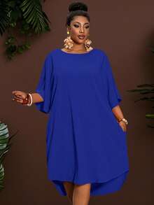 Slaydiva 2025 Novo Conjunto Rave/Páscoa Mulheres, Estilo Old Money Mulheres, Conjunto de Concerto Country, Conjuntos para Sair, Fairycore, Conjuntos de Festival, Roupas de Férias Tropicais Mulheres, Conjuntos de Verão para Mulheres, Verão, Rave, Verão Europeu, Conjuntos de Primavera, Vestuário Ocidental Mulheres Plus, Concerto, Conjunto de Formatura, Versátil Diário Simples Casual Básico Sexy/Minimalista Plus Size, Vestuário Ocidental Mulheres Plus, Vestido Curto de Manga Curta Cor Sólida Casual - Azul - Visão 1