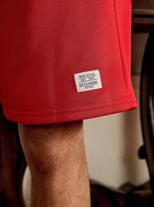 SWAVVY Men's Drawstring Waist Knitted Casual Shorts - Red - View 3