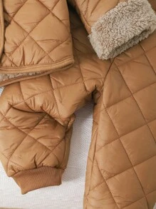 男婴/女婴新款秋冬加厚羊毛拼布服装，全拉链连帽夹克和厚运动裤两件套，寒冷季节保暖时尚，适合男婴 - 棕色 - 查看 6
