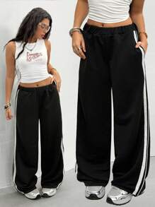 Teen Girls' Side Stripe Loose Wide Leg Casual Sweatpants Fall Winter