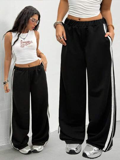 Teen Girls' Side Stripe Loose Wide Leg Casual Sweatpants Fall Winter