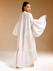 Vixey Kimono họa tiết da báo, voan mỏng viền bèo nhún, mùa hè, phong cách Boho, đồ che bãi biển cho nữ, kỳ nghỉ trên đảo - trắng - Xem 3