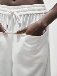 Lumivelle Loose Baggy Pocket Capri Pants, Lightweight All White Clothes For University - White - View 6