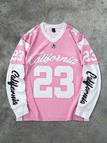 ROMWE MEN Prep 男式美国城市名称标语图案印花运动二合一T恤 - 粉色 - 查看 1