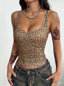 Coolane 豹纹针织无袖紧身背心，性感夏季女装 - 彩色 - 查看 5