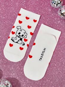 Betty Boop x SHEIN 5 Pairs Soft & Breathable Moisture-Wicking Casual Women Ankle Socks With Heart & Dog Fashionable And Cute Colorful Short Socks Reinforced Toe & Heel For Durabiliy Sumner All-Match,Gift Ideas,Party,Holiday,Valentine's Day - Multicolor - View 13