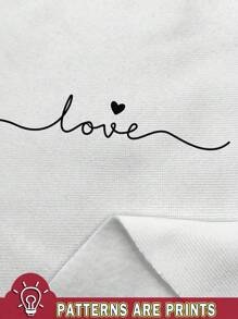 SHEIN 女婴可爱手绘心形印花针织厚柔软圆领长袖运动衫和紧身裤套装，适合秋冬季