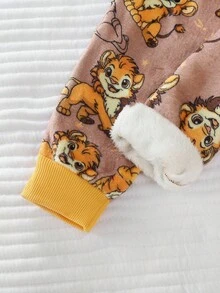 SHEIN 2 件套男婴卡通图案羊毛圆领长袖上衣和裤子睡衣套装 - 黃色 - 查看 3