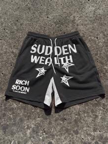 Manfinity EMRG Quần short họa tiết chữ Colorblock thường ngày mùa hè dành cho nam - Màu xám đen - Xem 1