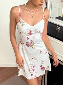 Chiquease SummerGirls Women's Floral Print Knit Camisole Crop Top A-Line Elegant Vintage Romantic Mini Dress Summer Dress Clothes For University