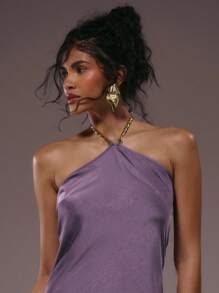 MUSERA Đầm maxi satin dáng suông cổ yếm bằng tre, thích hợp cho kỳ nghỉ hè, tiệc tùng, dự đám cưới, sinh nhật, câu lạc bộ, tiệc brunch gợi cảm, đi chơi trên du thuyền, tiệc tùng, thanh lịch, Ibiza, dịp đặc biệt, nữ tính, dễ thương. - Màu tím - Xem 2