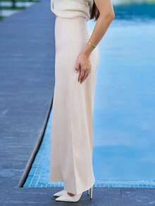 Andrea Bello Women's Casual & Chic High Waisted Wide Leg Textured Pants For Back To School & Work - Apricot - View 3