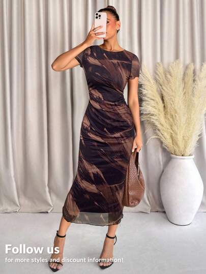 Lavishia Women's Fashionable Printed Short Sleeve Dress, Suitable For Spring & Summer