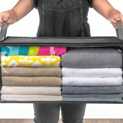 SHEIN 1 Túi đựng quần áo, chăn ga gối đệm không dệt, mặt trước trong suốt bằng PVC, có thể gấp gọn, dùng để sắp xếp quần áo trong tủ, chống bụi và chống ẩm.