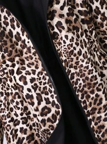 Teen Girl Reversible Leopard Print Hooded Casual Jacket Fall Winter - Black - View 7