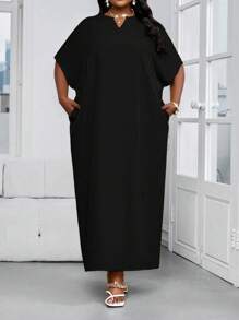 SHEIN Lady Váy dạ hội tay ngắn màu xanh huỳnh quang cỡ lớn dành cho nữ, váy dài thướt tha, váy tắm cô dâu đi biển, váy dài ôm dáng cho nữ - màu đen - Xem 4