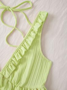 INAWLY Váy mini trơn màu tối giản dây nhún bèo dành cho nữ, thích hợp mặc thường ngày/dạo phố mùa hè - màu xanh lá - Xem 5